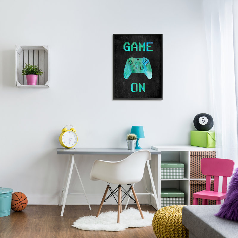 " Pixel Game On Controller ", Midnight Black Framed Giclee, 30" H x 24" W x 1.5" D