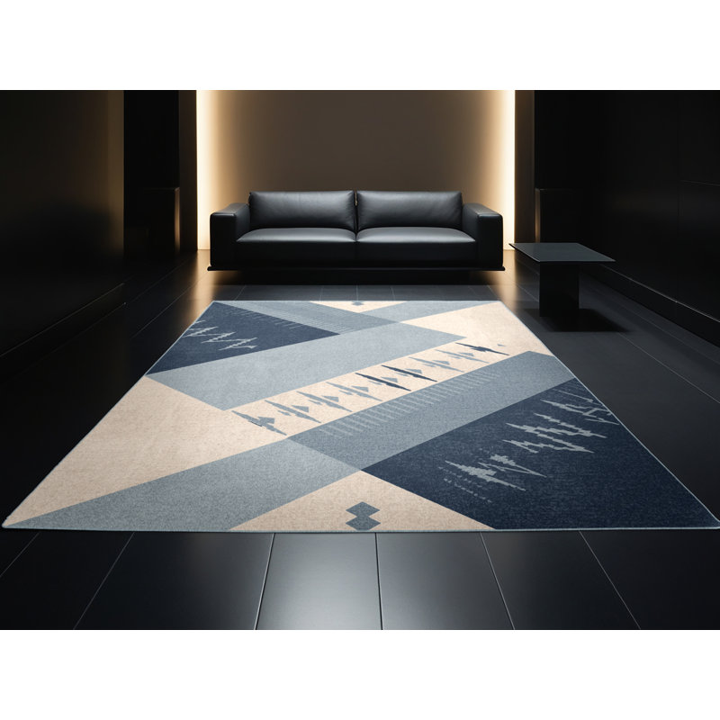 Tapis gris lavable à la machine à motif de blocs d'inspiration mondiale Roslindale, 8 x 10