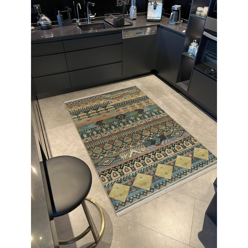 Tapis décoratif rétro multicolore, Rectangle 3 pi 3,37 po x 4 pi 11,06 po