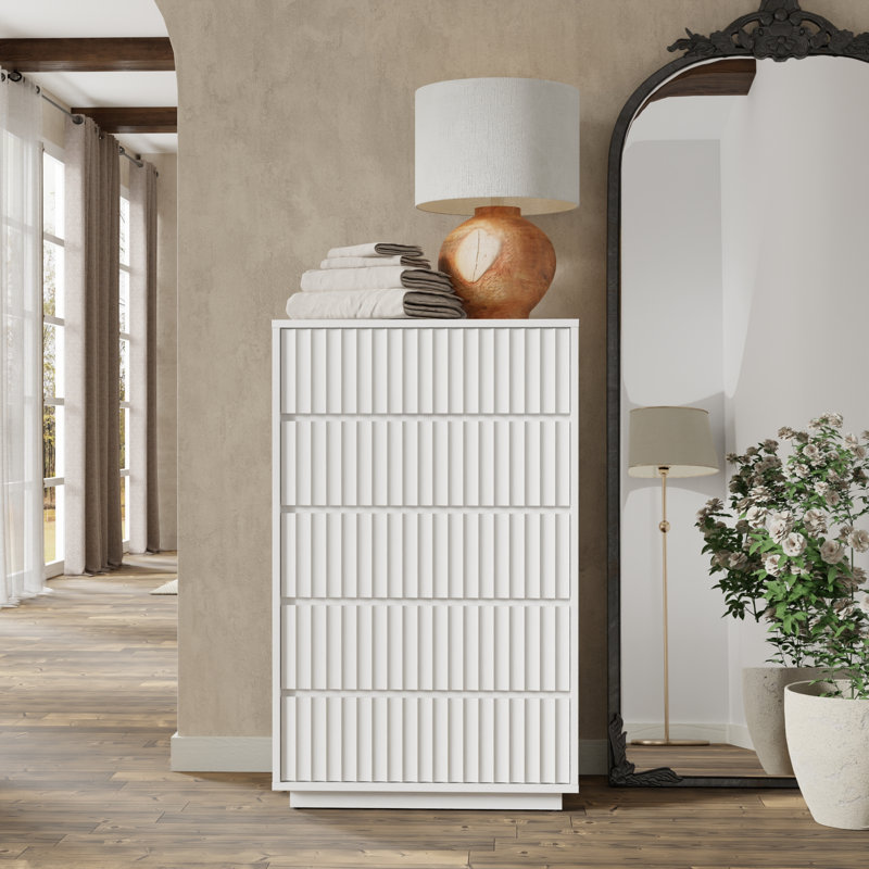 Commode 5 tiroirs Paloma, Blanc
