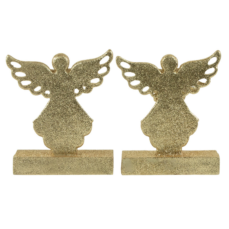 Gold Glitter Angel Christmas Stocking Holders Set of 2