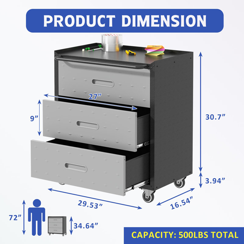 Metal Storage Cabinet with three drawers