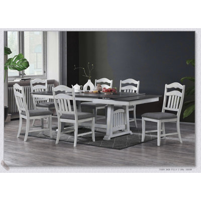 Ensemble de salle à manger 7 pièces blanc antique avec table extensible et chaises à dossier échelle pour une élégance classique