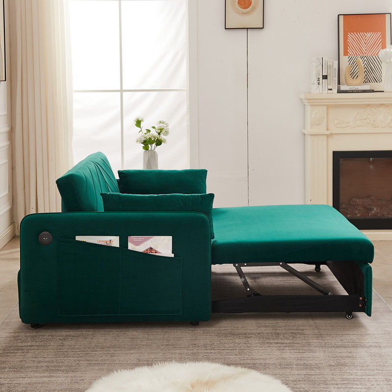 Lit en velours avec coussins, structure en bois, réglable en hauteur, surface, 2 sièges, pour la décoration intérieure, Vert