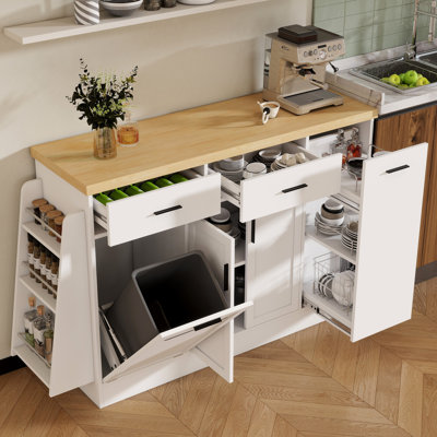 Multi-Functional Storage Sideboard with Hidden Trash Cabinet & Spice Rack