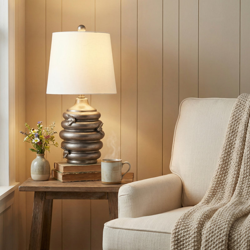 24.5" Resin Honeycomb Table Lamp With Shade, Silver
