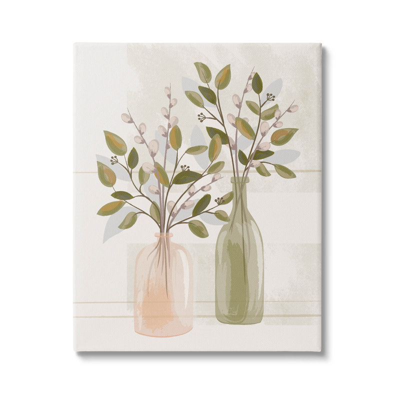 Art mural sur toile Vases Pussy Willow Ikebana par Lisa Perry White, L 16 po x H 20 po