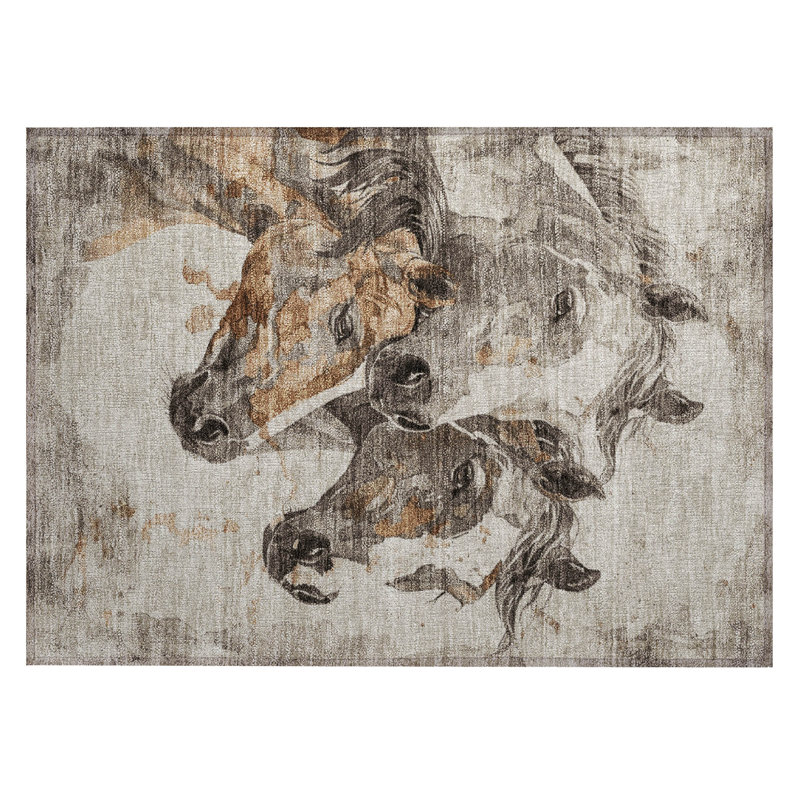 Machine Washable Indoor/Outdoor Cinead ACN1718 Beige Rug, Rectangle 1'8" x 2'6"