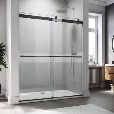 Bypass Sliding Glass Shower Door Sorrento Lux Series 56-60 Width 75  Height - Semi-Frameless Chrome Finish - Smart Guard Easy Clean Coating  5/16 (8mm) Tempered Glass by Fab Glass and Mirror 