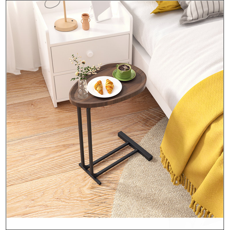 C-Shaped Side Table, C Table End Table for Sofa and Bedside, Couch Side Tables, Wood C-Shaped End Table with Metal Frame Slide for Bedroom Living Room ()