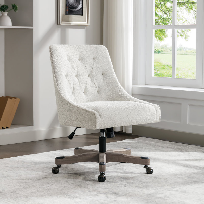 Tindal High Back White Boucle Fabric Swivel Office Chair