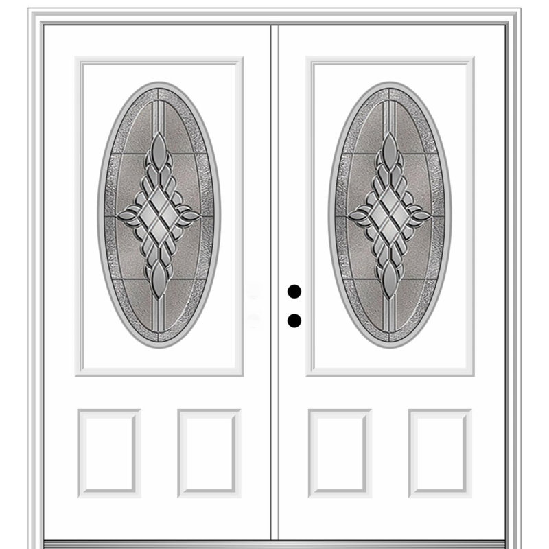 Petite porte d'entrée pré-suspendue ovale en fibre de verre 2 panneaux Grace Grace des deux côtés sur un cadre de 4-9 / 16 po