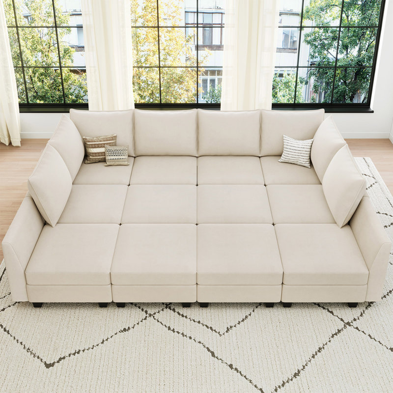 Allinson 13-Piece Oversized 112.6'' Wide Velvet Freely Combined Modular Sofa Bed King Sleeper Variable Livingroom Large U Shaped Sofa Storage Couch