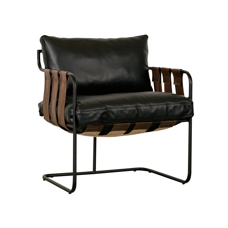 Toluca Accent Chair Black, Black Genuine Leather