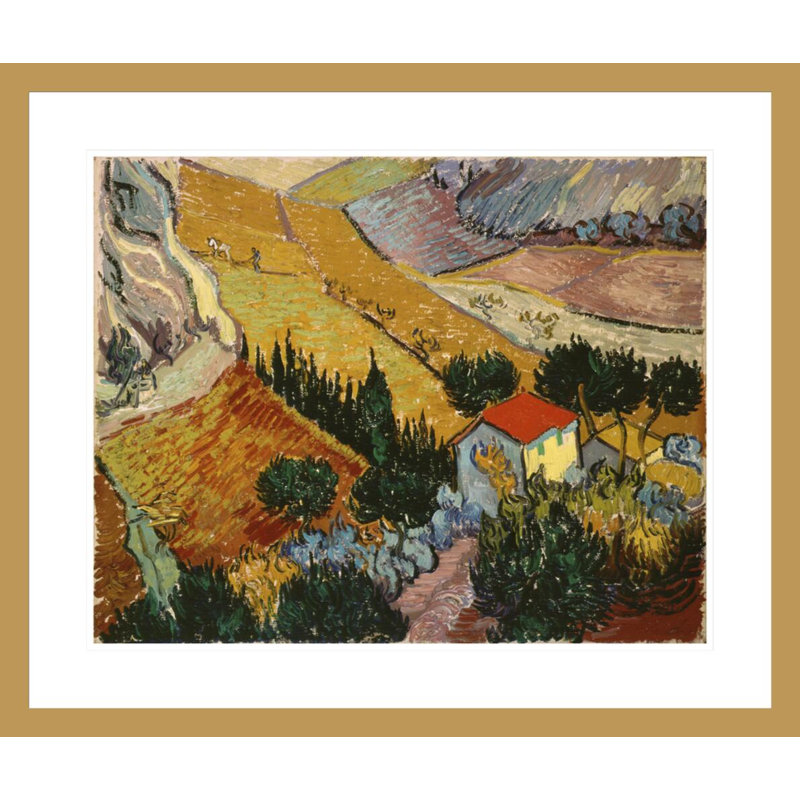 «Landscape with House and Plowman» par Vincent van Gogh, impression giclée encadrée, H 23,5 po x l 27,92 po