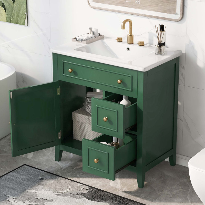 Meuble-lavabo 30 po avec comptoir d'évier, Vert