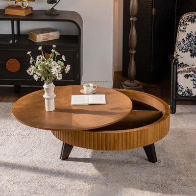 Table basse ronde rétro avec 3 pieds et espace de rangement, idéale pour le salon et le bureau