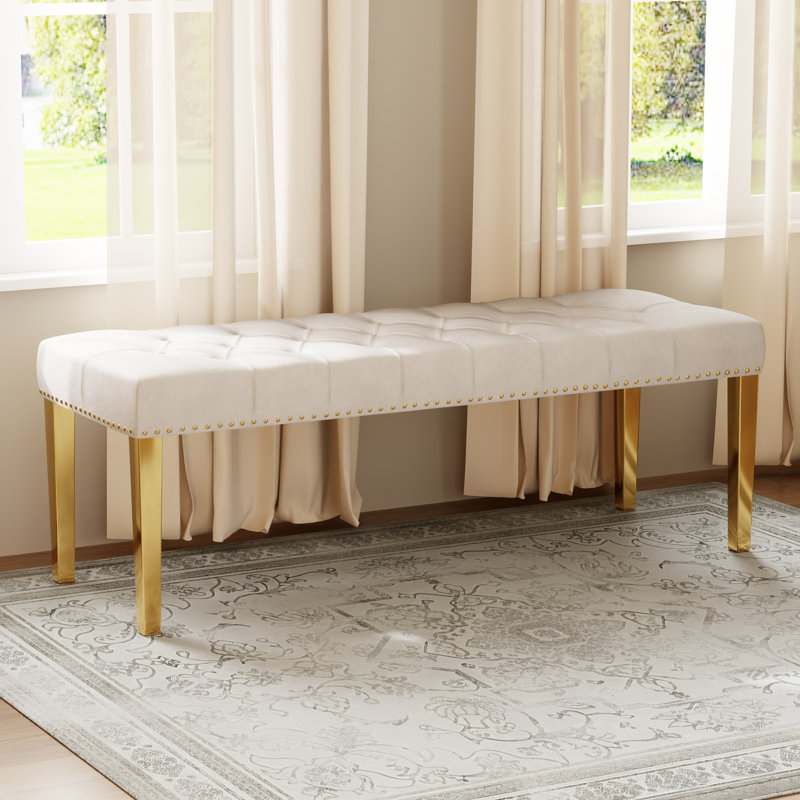 Banc de salle à manger rembourré 44,8 po Mid-Century, Beige, Doré