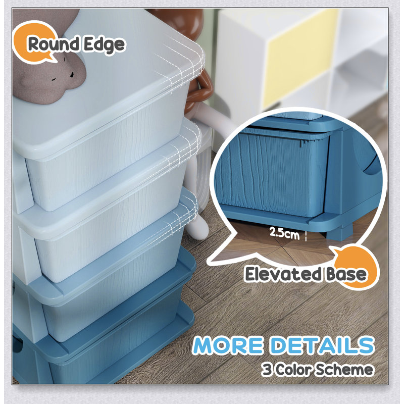 Qaba 4 Tier Kids Storage Unit With 16-Liter Drawers,  For Organizing Toys And Books In Bedrooms And Playrooms., Blue