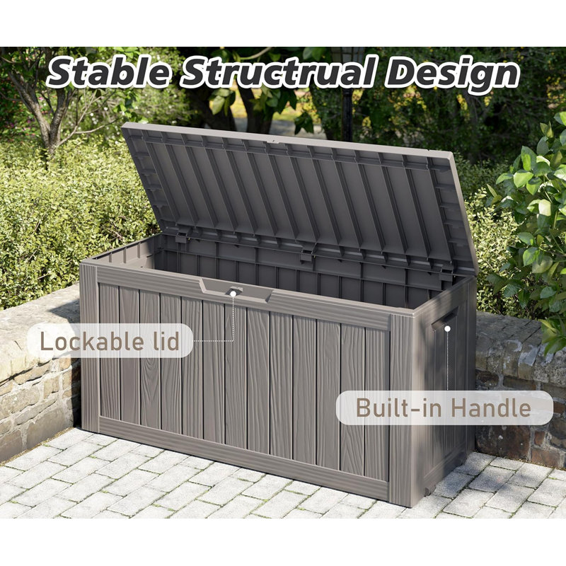 Gray Resin Lockable Deck Box with Wheels, 72 Gallon Capacity