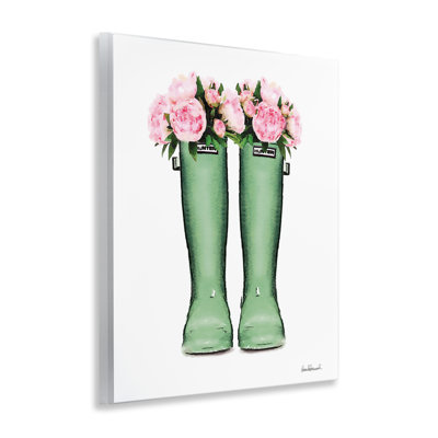 Plaque murale Country bottes avec pivoines, design par Amanda Greenwood