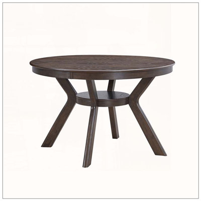 47.24" Round Rubberwood Dining Table – Mid-Century Style, Seats 4-6 (Brown)
