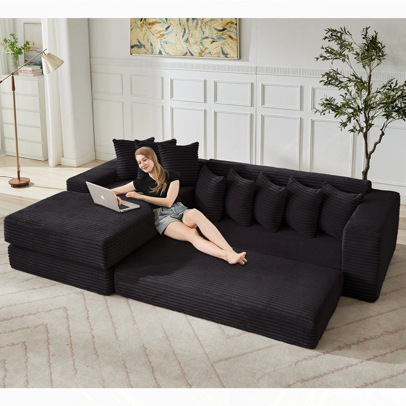 Canapé modulaire surdimensionné Cloud (canapé faisant face à la gauche), Polyester noir, Orienté à gauche (vu de face)