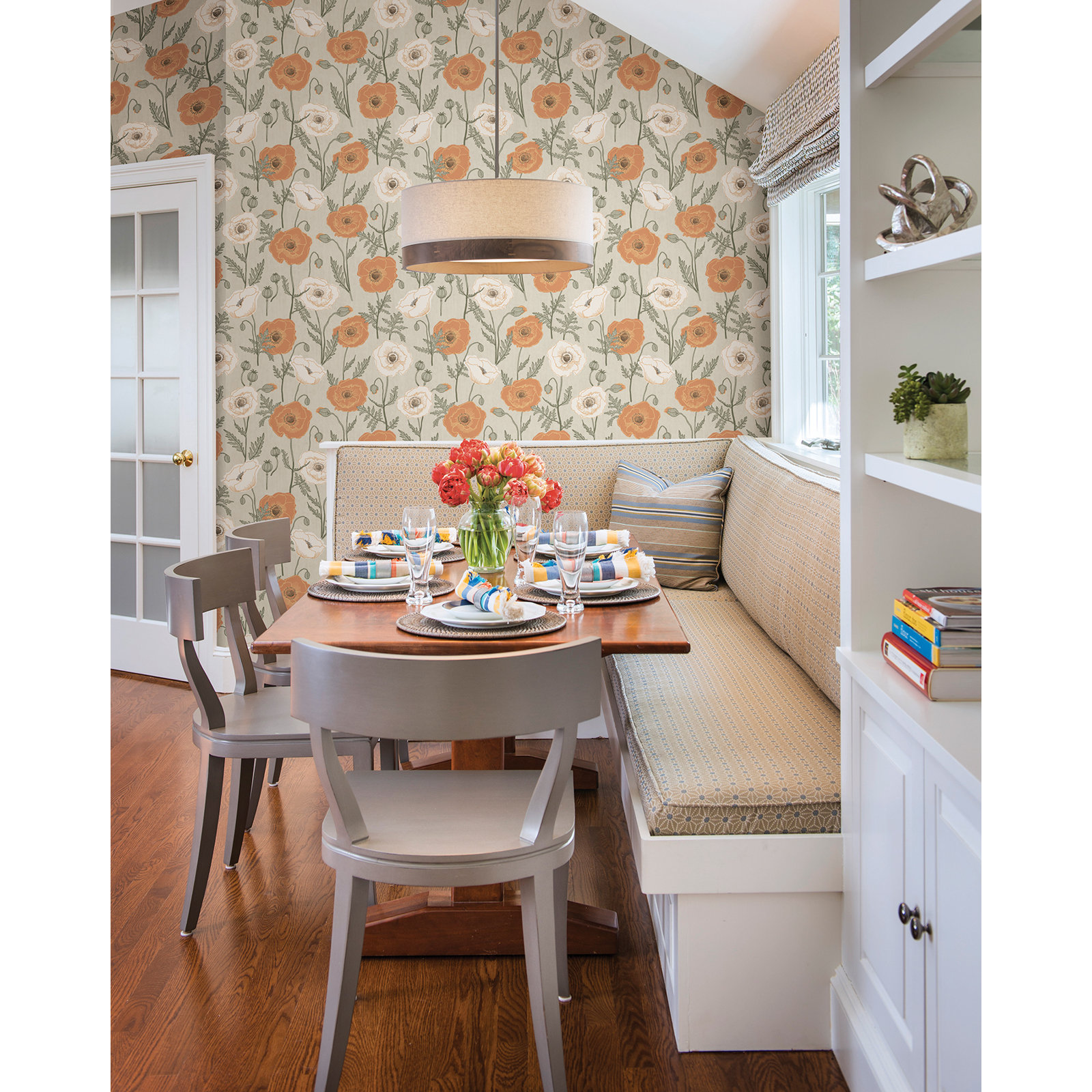 Kerin Peel & Stick Floral Wallpaper, Orange/Gray