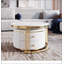 Modern 2 Pieces White Round Nesting  Coffee Table with Drawers in 27.6''