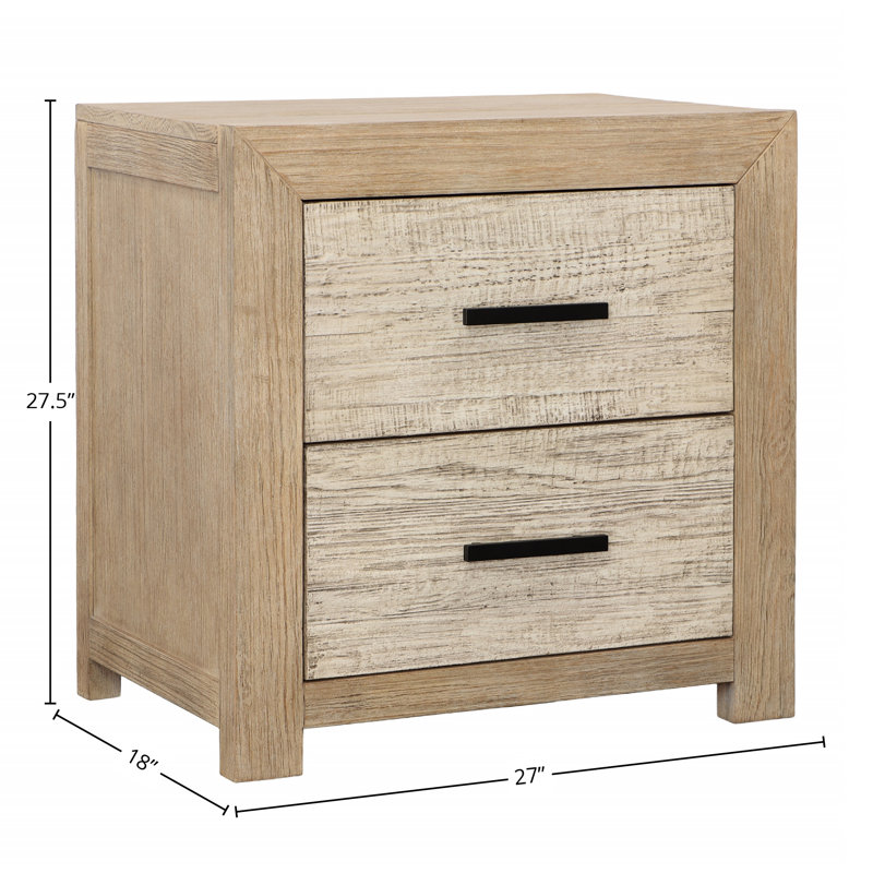 Roux 2-Drawer Pine Wood Nightstand