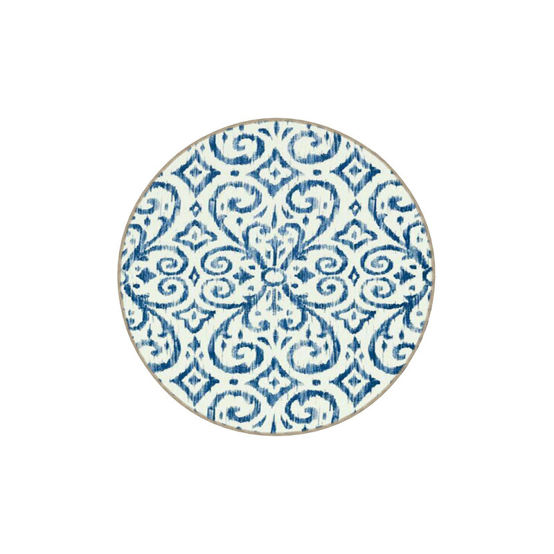 Tapis lavable à motifs tissés modernes Modern Blue, Sous-tapis rond 3 pi 3 po inclus