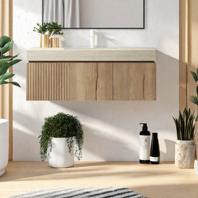 Meuble-lavabo moderne avec rangement, armoire en contreplaqué durable et évier à motif de travertin pour la maison