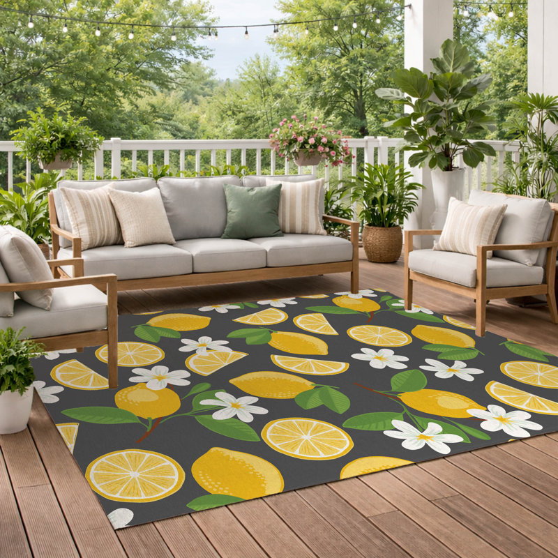 Lemmie Decorative Outdoor Area Rug, Charcoal, Rectangle 5' x 3'