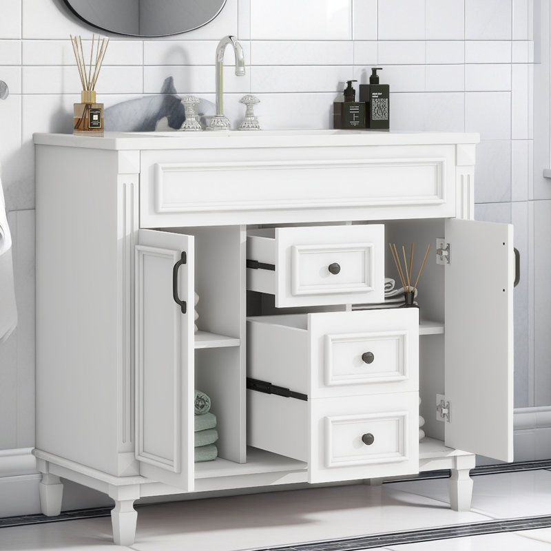 Meuble-lavabo de 36 po sans lavabo supérieur, armoire seulement, armoire de rangement moderne avec 2 portes à fermeture douce et 2 tiroirs (PAS D'ÉVIER