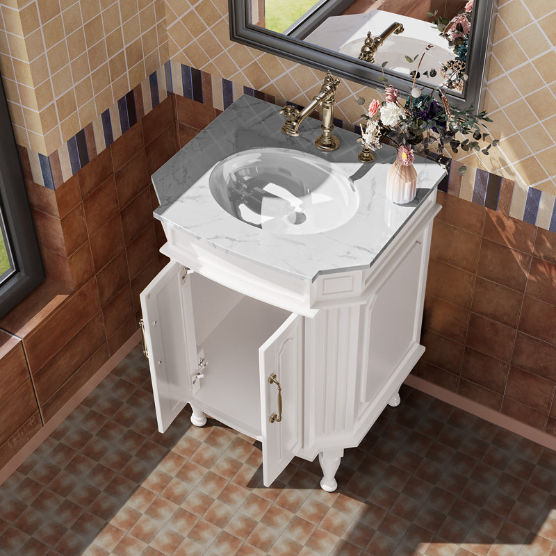 24" Bathroom Vanity with Faux Marble Top and Ceramic Sink, White