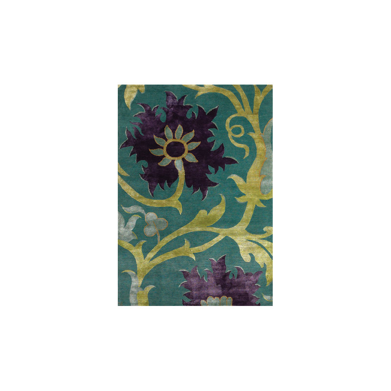 Trinidad Floral Area Rug in Deep Teal/Citron Green/Royal Purple, Rectangle 5' x 7'