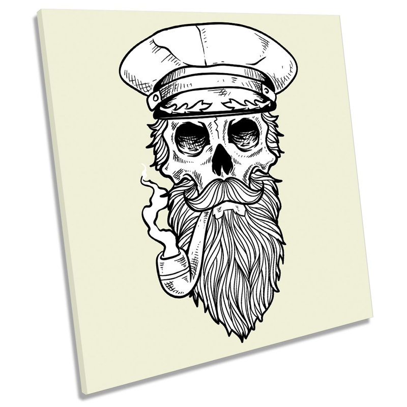 Pirate Sailor Skull Pipe - Wrapped Canvas Print, 60cm H x 60cm W x 2cm D