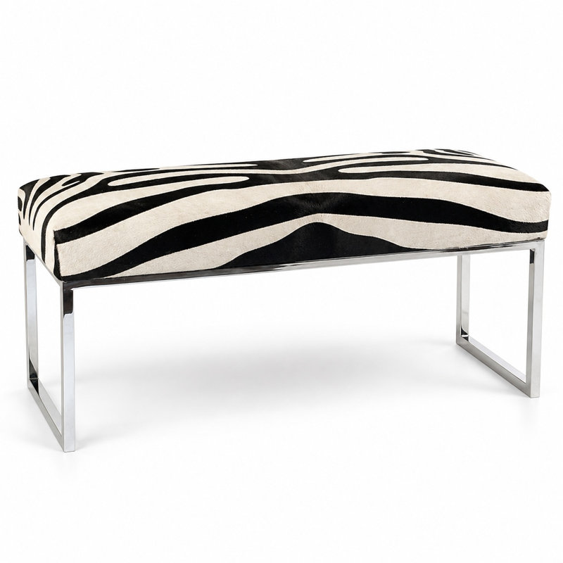 Upholstered Cowhide Bench, 19" H x 60" W x 12" D