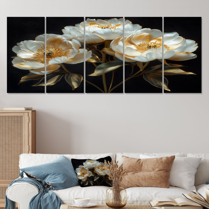 Gatton - pivoines, ensemble d'art sur toile, H 32 po x l 80 po