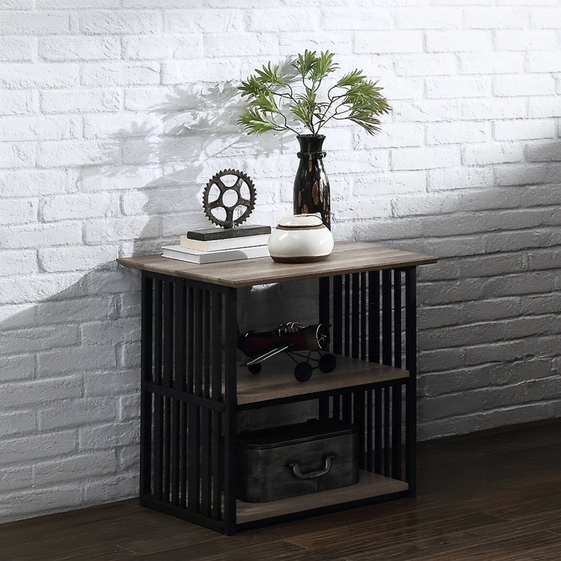 Rustic Industrial And Open Shelves Nightstand 1Pc Metal Frame Durable Bedroom Furniture