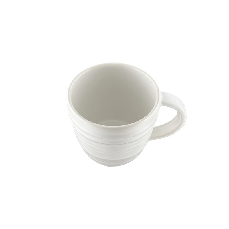 Lines Handmade Stoneware Porcelain Coffee Mug Teacup and Saucer, White