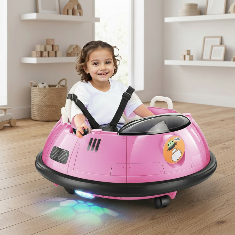 12 Volt Baby Bumper Car Battery Powered Ride-on Toy with Remote Control, Pink