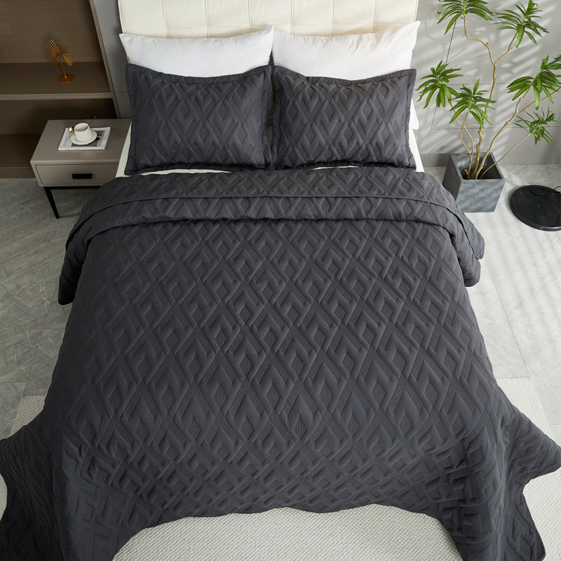 Courtepointe réversible en microfibre , Courtepointe très grand et 2 très grandes taies, Gris