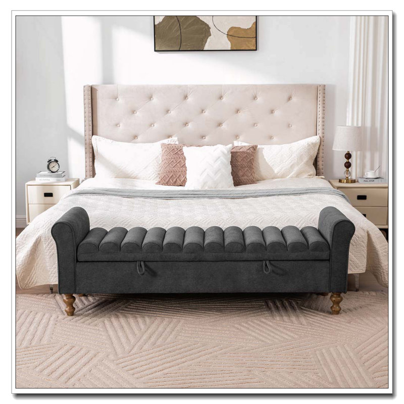 Banc de rangement rembourré de 65,55 po de largeur, Gris anthracite