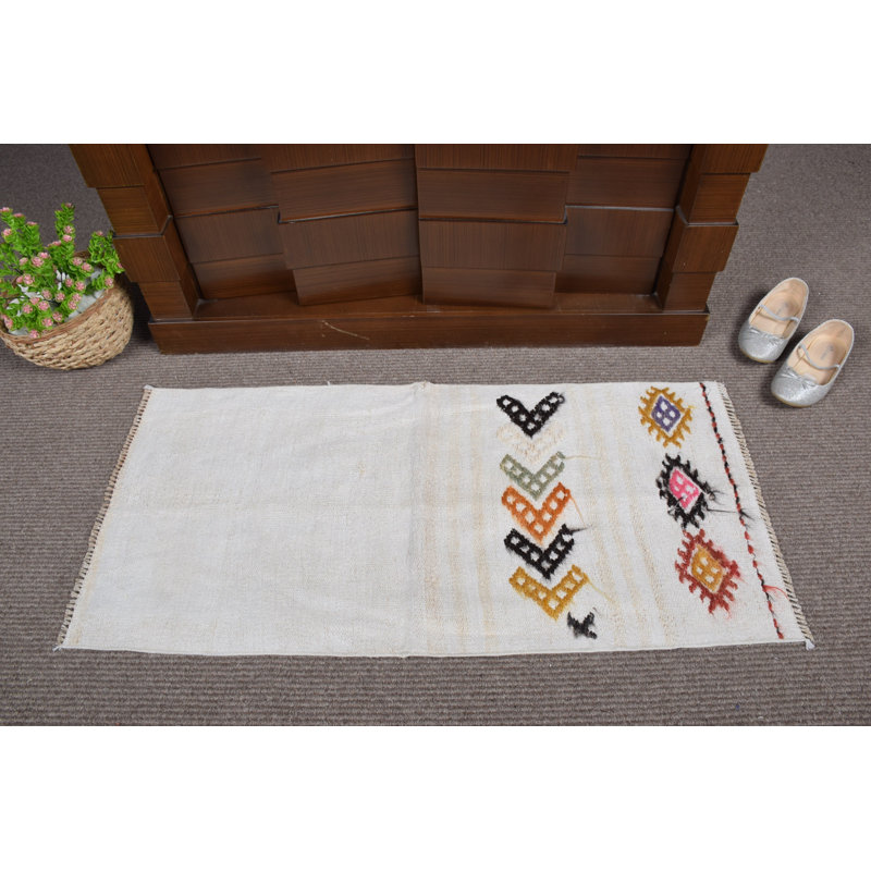 Small Colorful Handwoven Turkish Door Mat with Geometric Ethnic Design for Indoor Décor