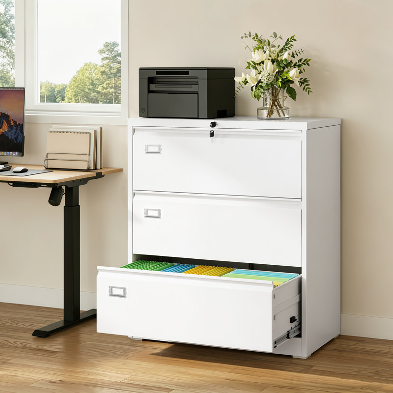 35" Wide Lateral File Cabinet with Lockable Drawer ,Storage Organization for Home Office, White