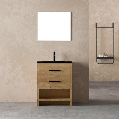 Ensemble de meuble-lavabo autoportant à deux tiroirs l 24 po x P 19 po avec lavabo simple et comptoir en quartz noir Lucca