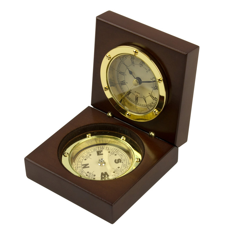 Roman Numeral Quartz Movement / Crystal Tabletop Clock in Dark Brown/Golden/Black