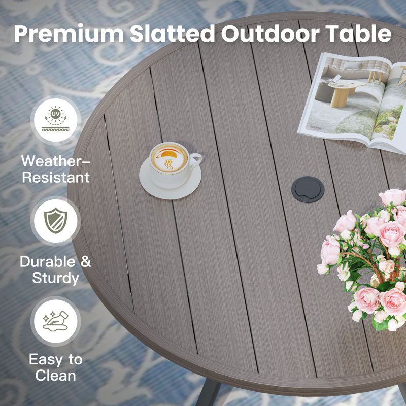 41" Round Patio Table With Storage Shelf, Brush Wood Gray