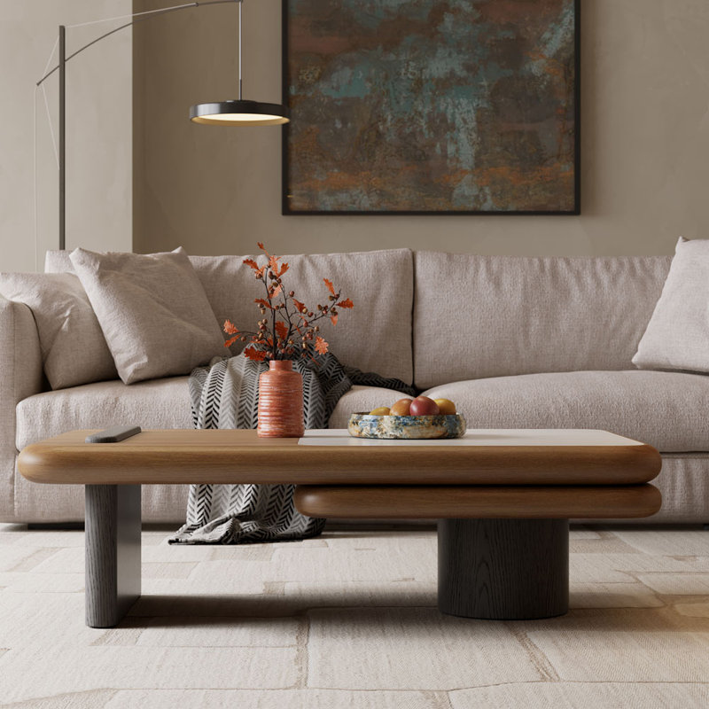 Table basse rotative moderne 47,24 po en bois pour le salon, table de salon minimaliste de style contemporain